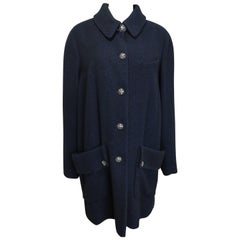 Chanel Black and Blue Tweed Wool Coat