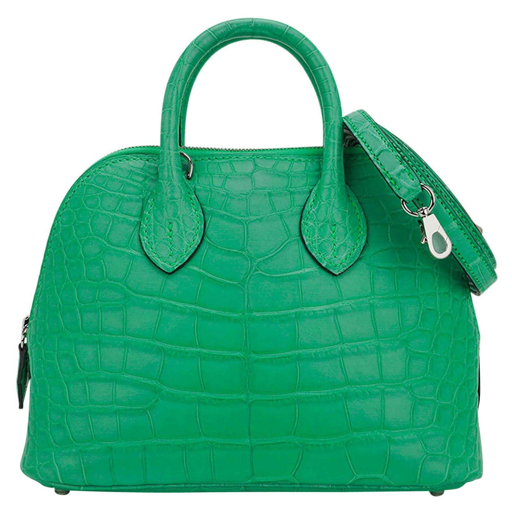 Hermes Mini Bolide 1923 Matte Alligator Vert Comics Tasche Palladium Hardware