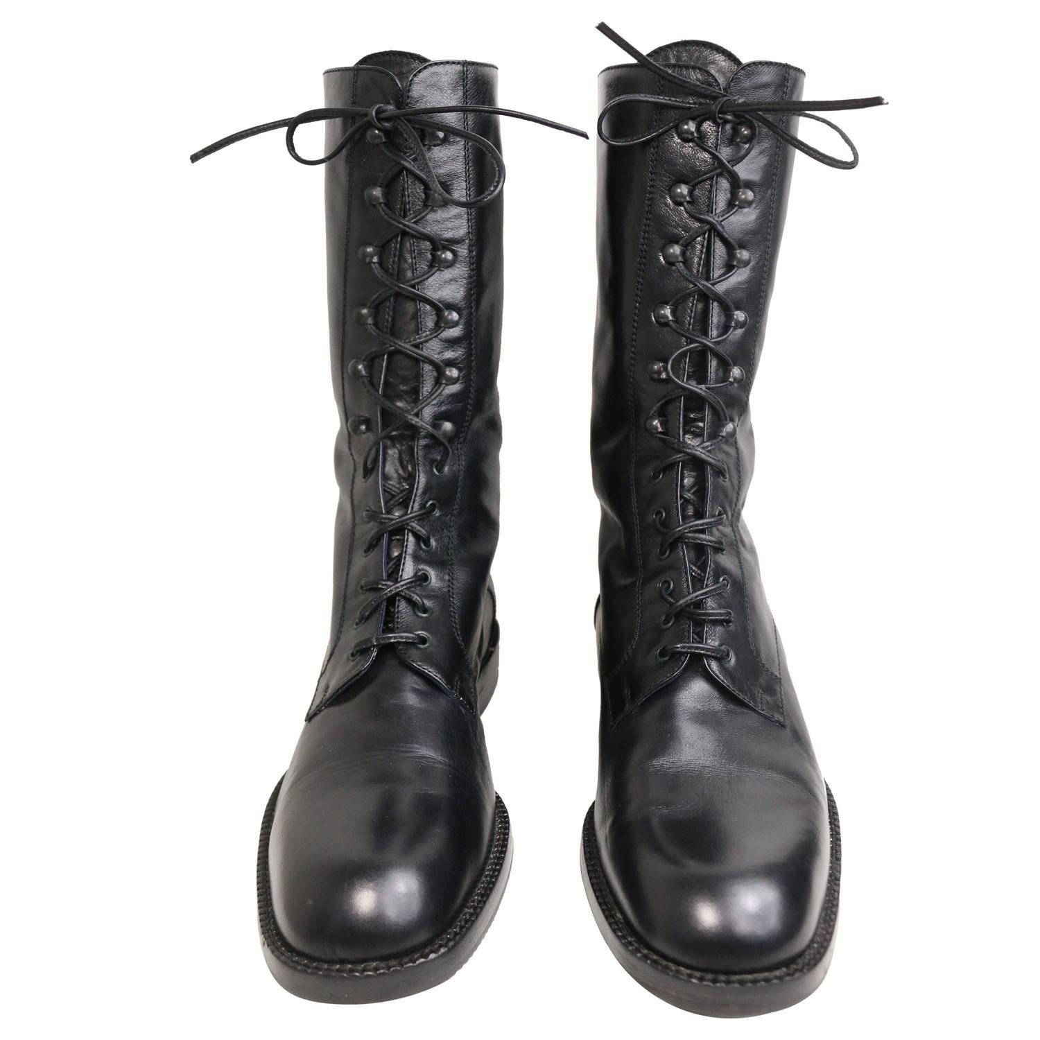 Vintage 90s Black Leather Military Style Army Combat Lace Up Ankle ...