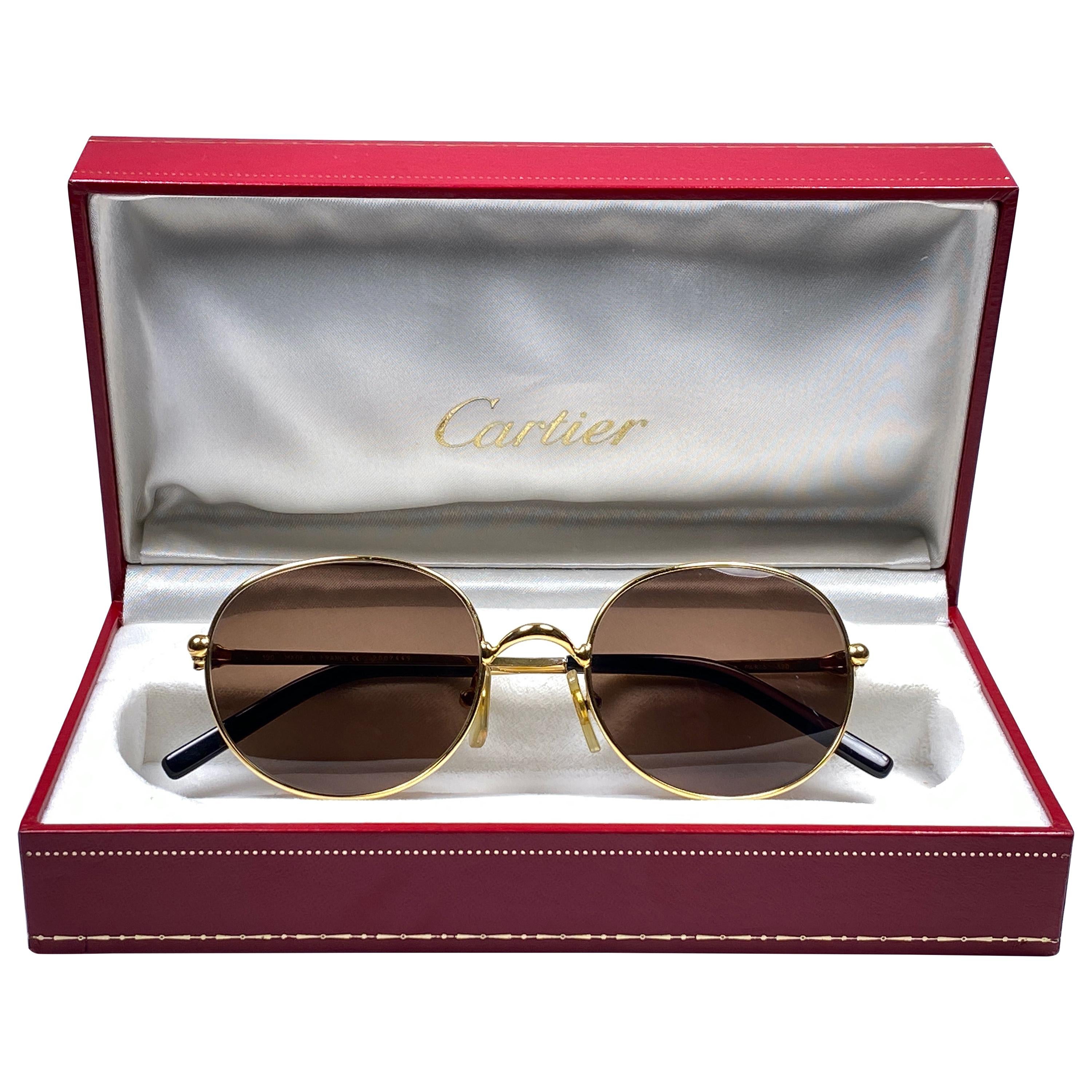 Vintage Cartier Oval Gold Antares 49mm Oval Frame 18k Plated Sunglasses France For Sale