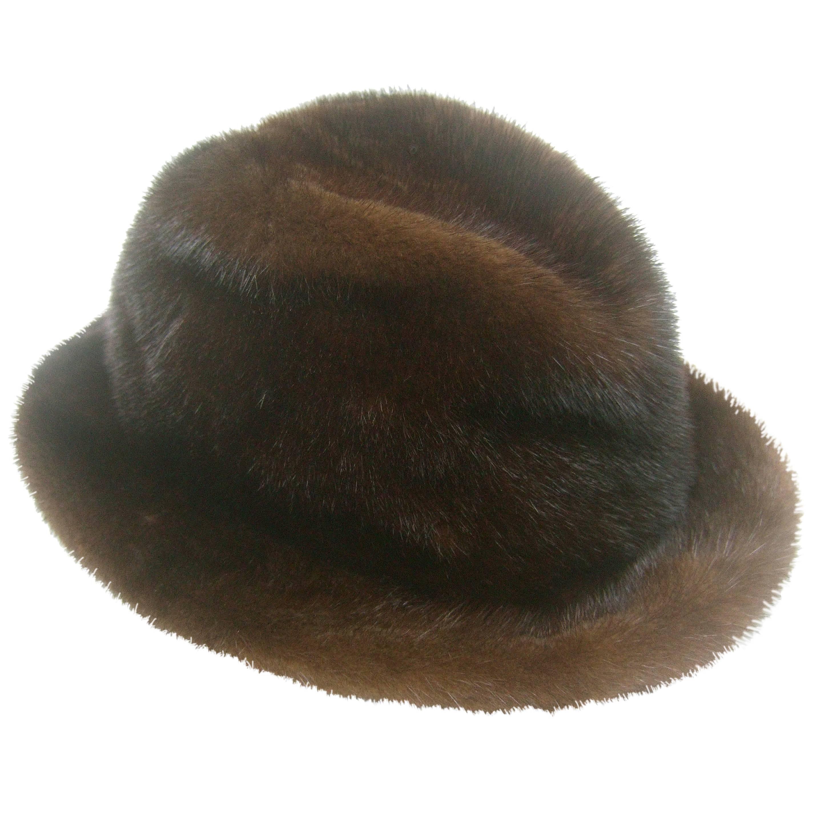 Adolfo Plush Mink Fedora Hat for Saks Fifth Avenue c 1970s