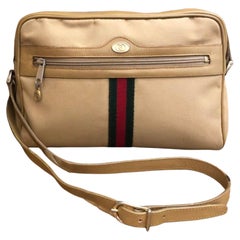 1980s Vintage GUCCI Web Nylon Crossbody Bag Beige