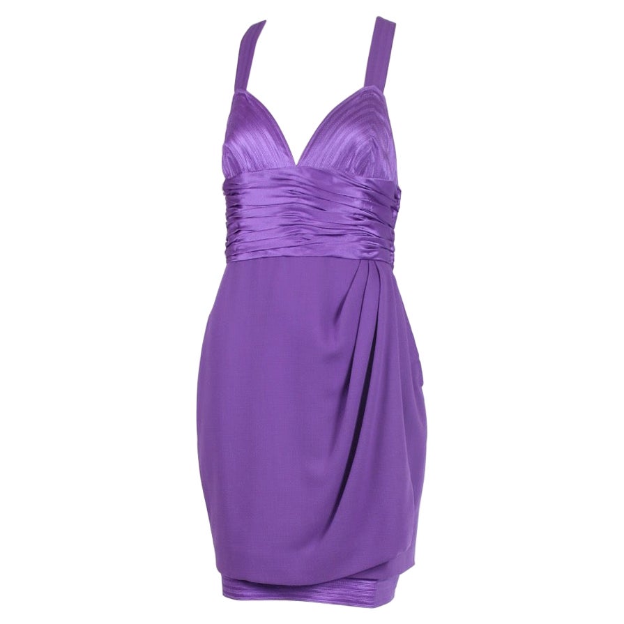 1990 F/W Gianni Versace Couture Purple Silk & Wool Mini Dress For Sale