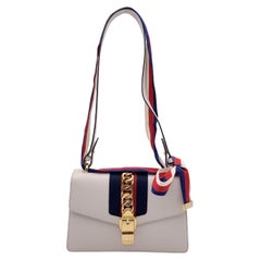 Used Gucci White Leather Sylvie Small Signature Web Shoulder Bag