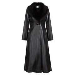 Verheyen London Abrigo Edward de piel con cuello de piel sintética en negro - Talla uk 16