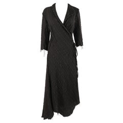 GARY GRAHAM 2003 Black Wool Distressed Asymmetrical Maxi Tie Wrap Dress OOAK