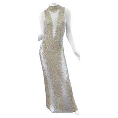 1990s Iridescent Sequined Sheer Sexy Mesh Vintage 90s Seductive Gown
