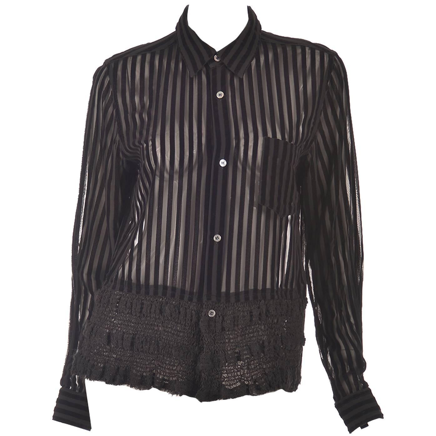 Comme des Garcons Junya Watanabe Velvet Striped Blouse, 1990s  For Sale