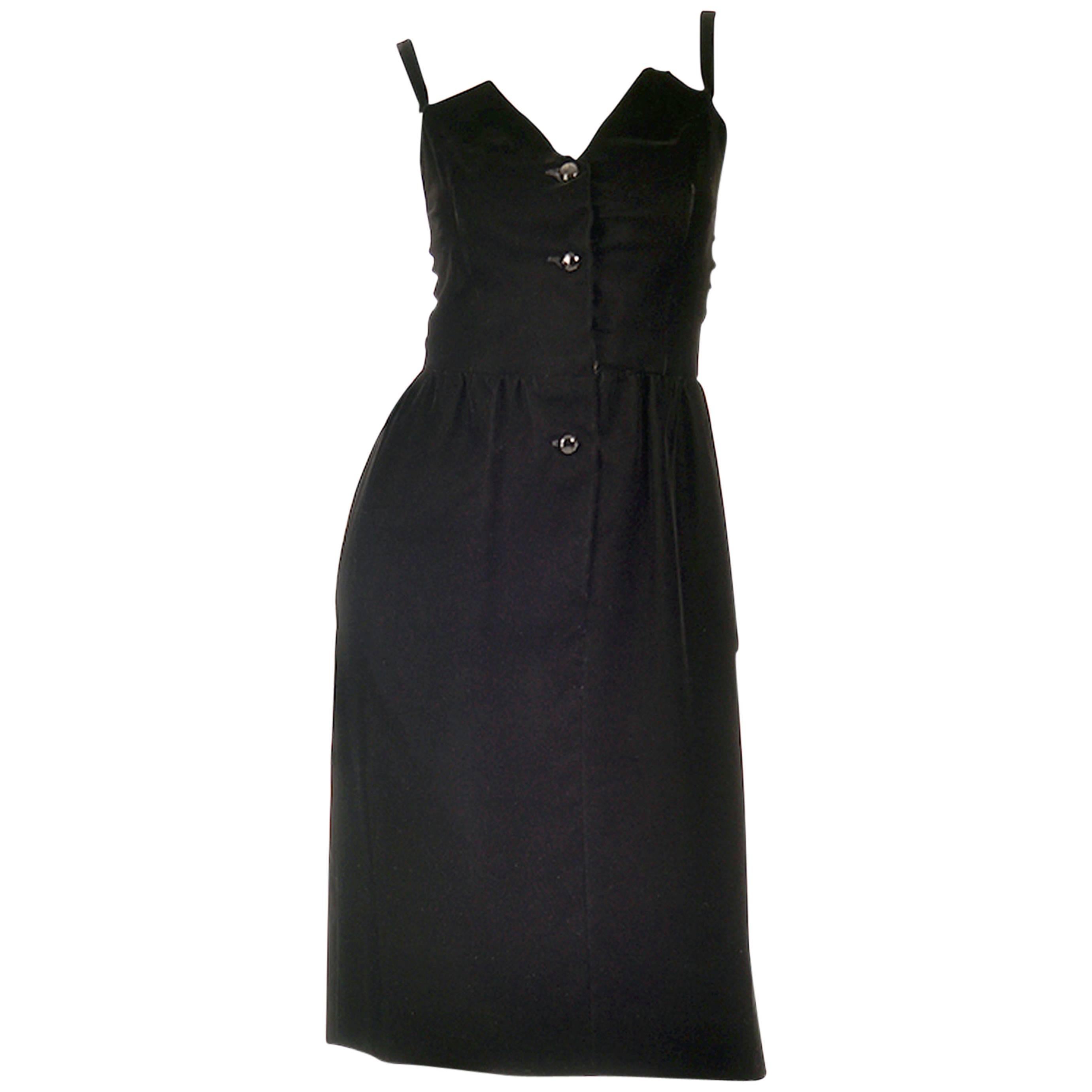 Givenchy Nouvelle Boutique Black Velvet Dress, 1970s  For Sale