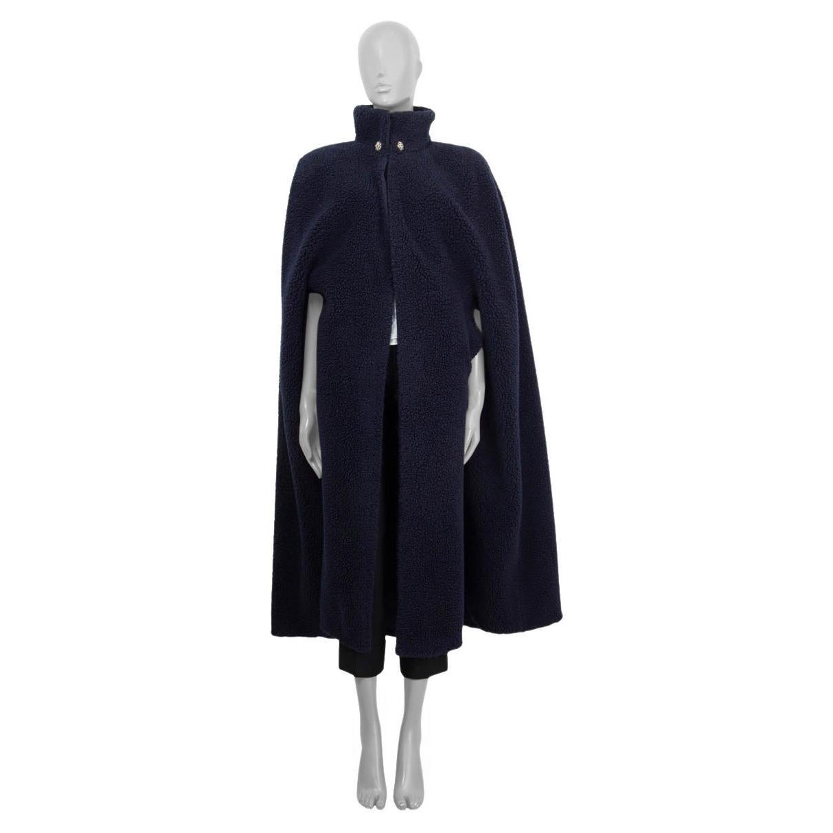 CHANEL navy blue cashmere silk 2019 19K TEEDY Cape Jacket 34 XXS For Sale