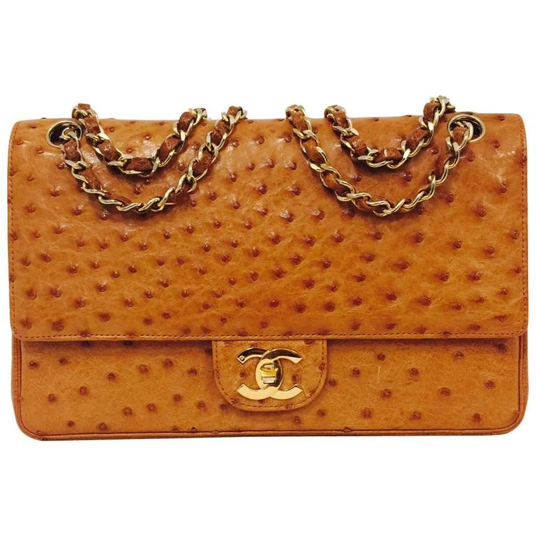 Vintage Chanel 1 Series Cognac Ostrich 2.55 Medium With Gold Hardware No.  120501 at 1stDibs