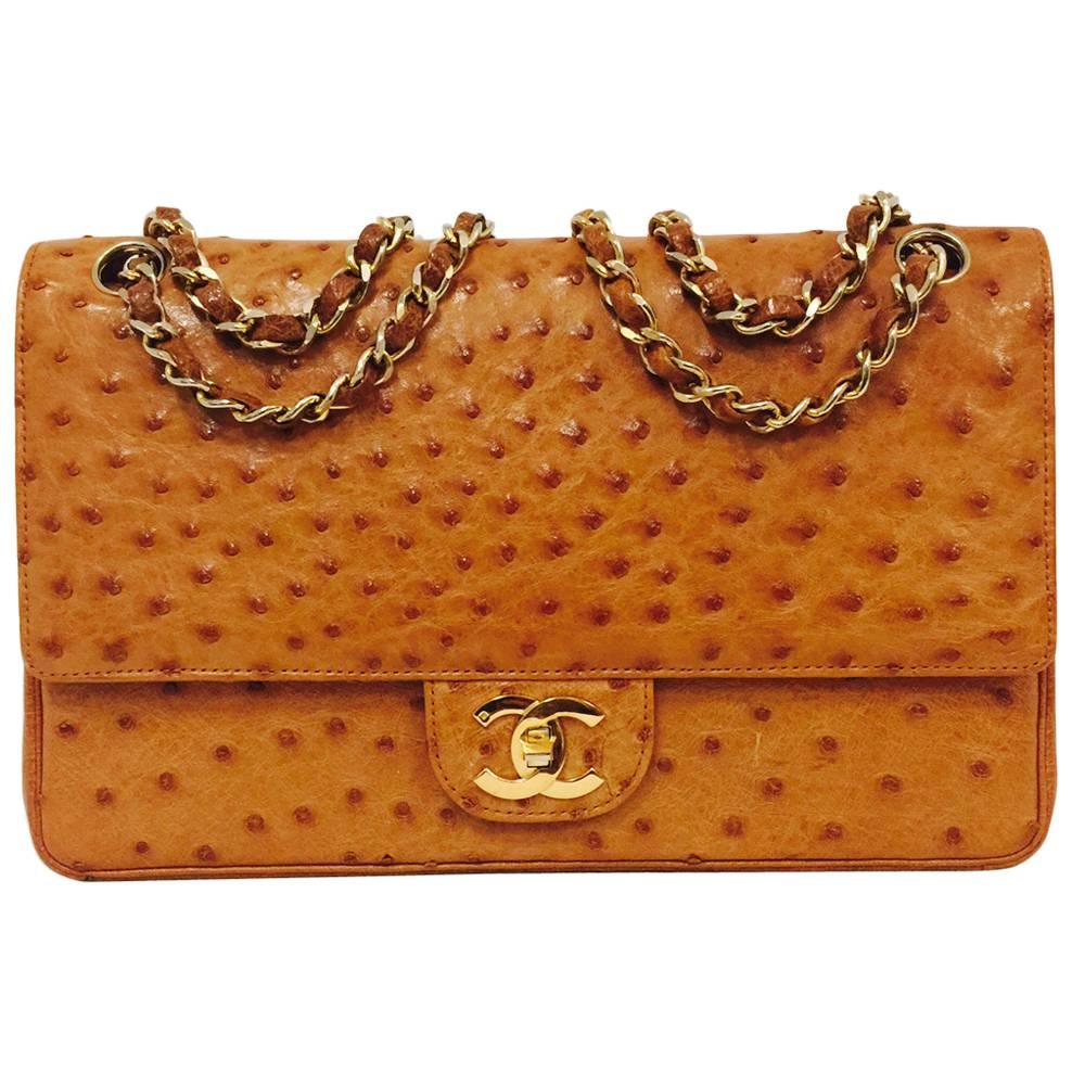 Vintage Chanel 1 Series Cognac Ostrich 2.55 Medium With Gold Hardware No. 120501