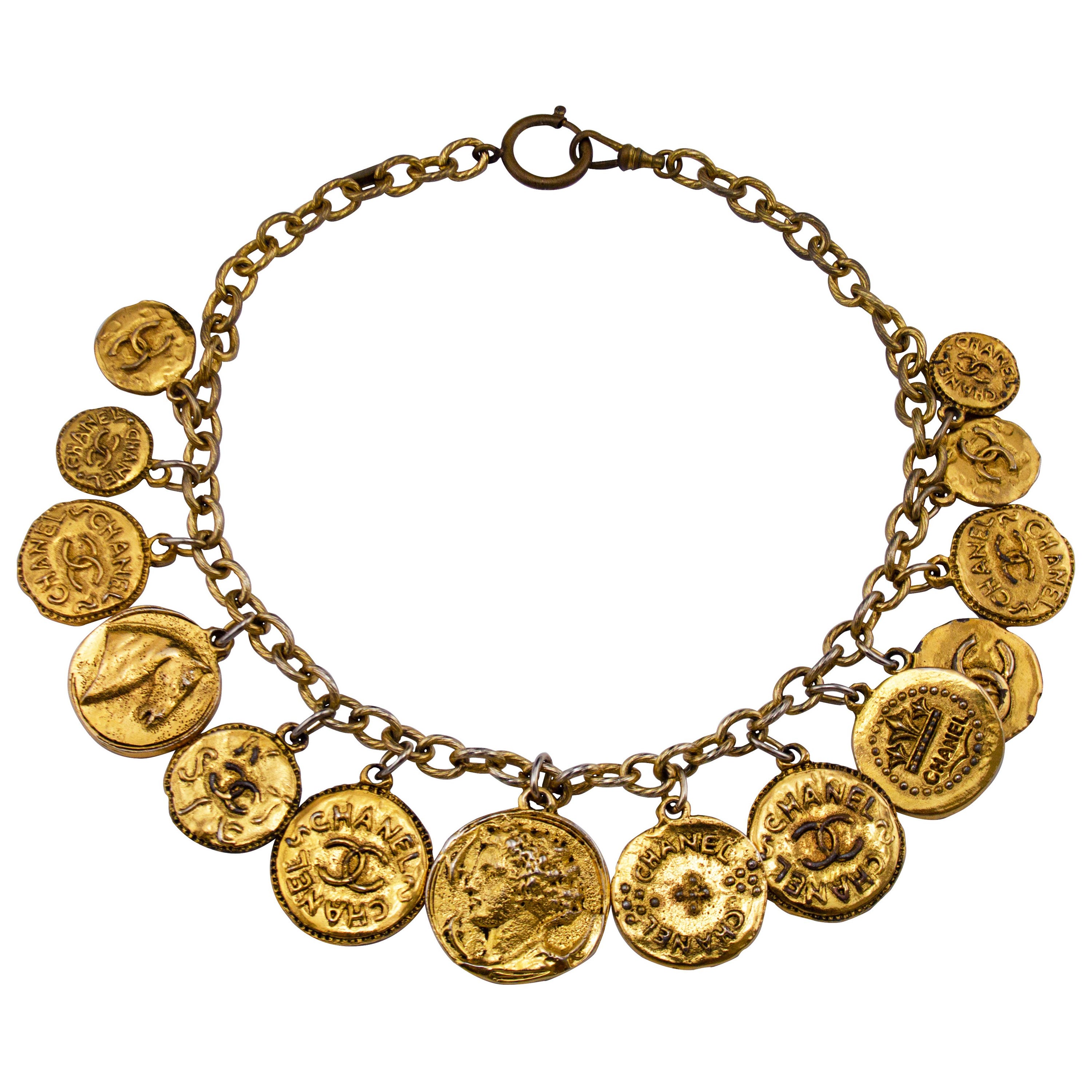 1980s Chanel Gilt Coin Chain Necklace at 1stDibs