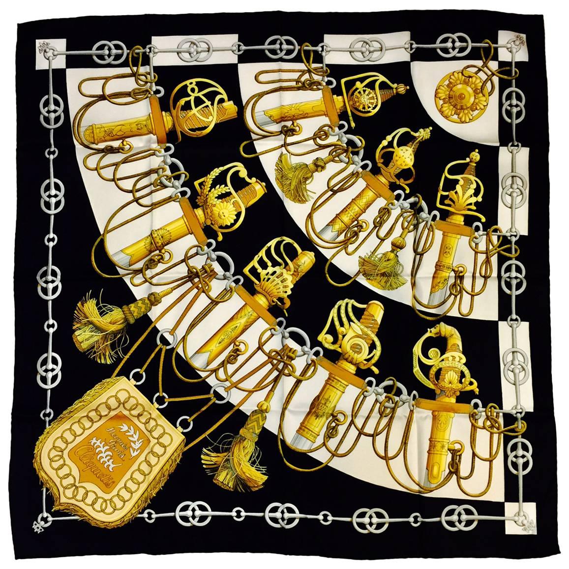 Hermes Black Cliquetis Silk Carre by Julie Abadie Above Excellent