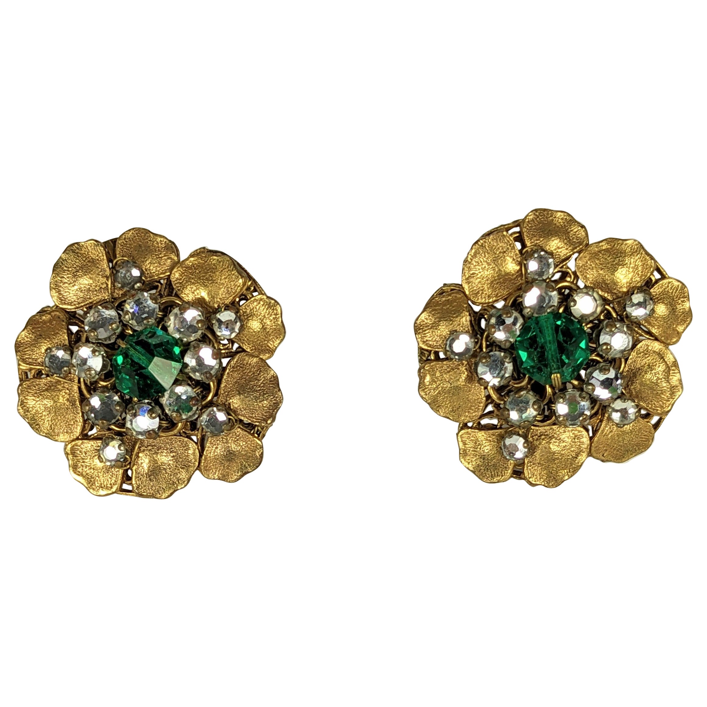 Miriam Haskell Crystal Flower Earrings For Sale