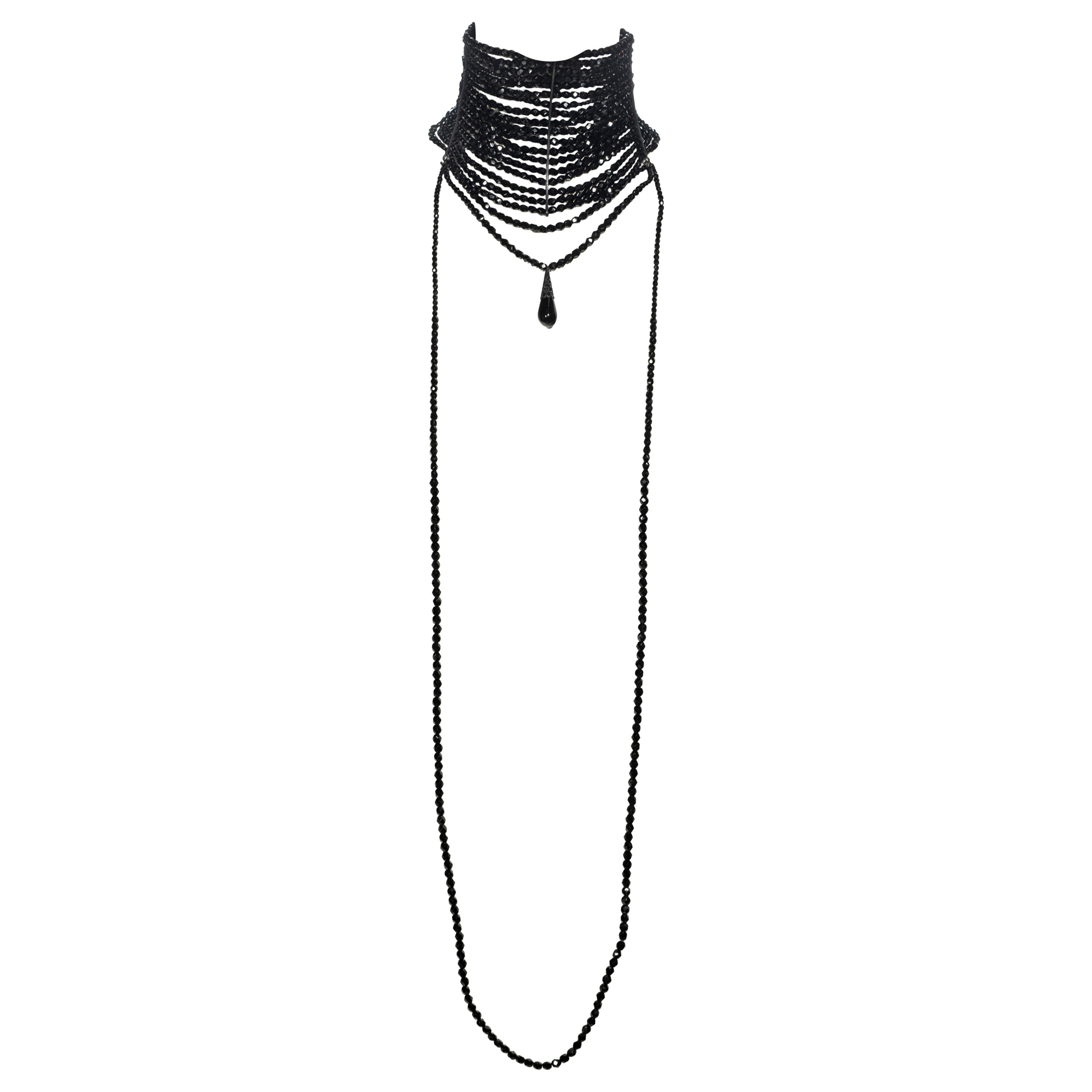 Collier ras de cou Masai en perles noires Christian Dior by John Galliano, ss 1999 en vente