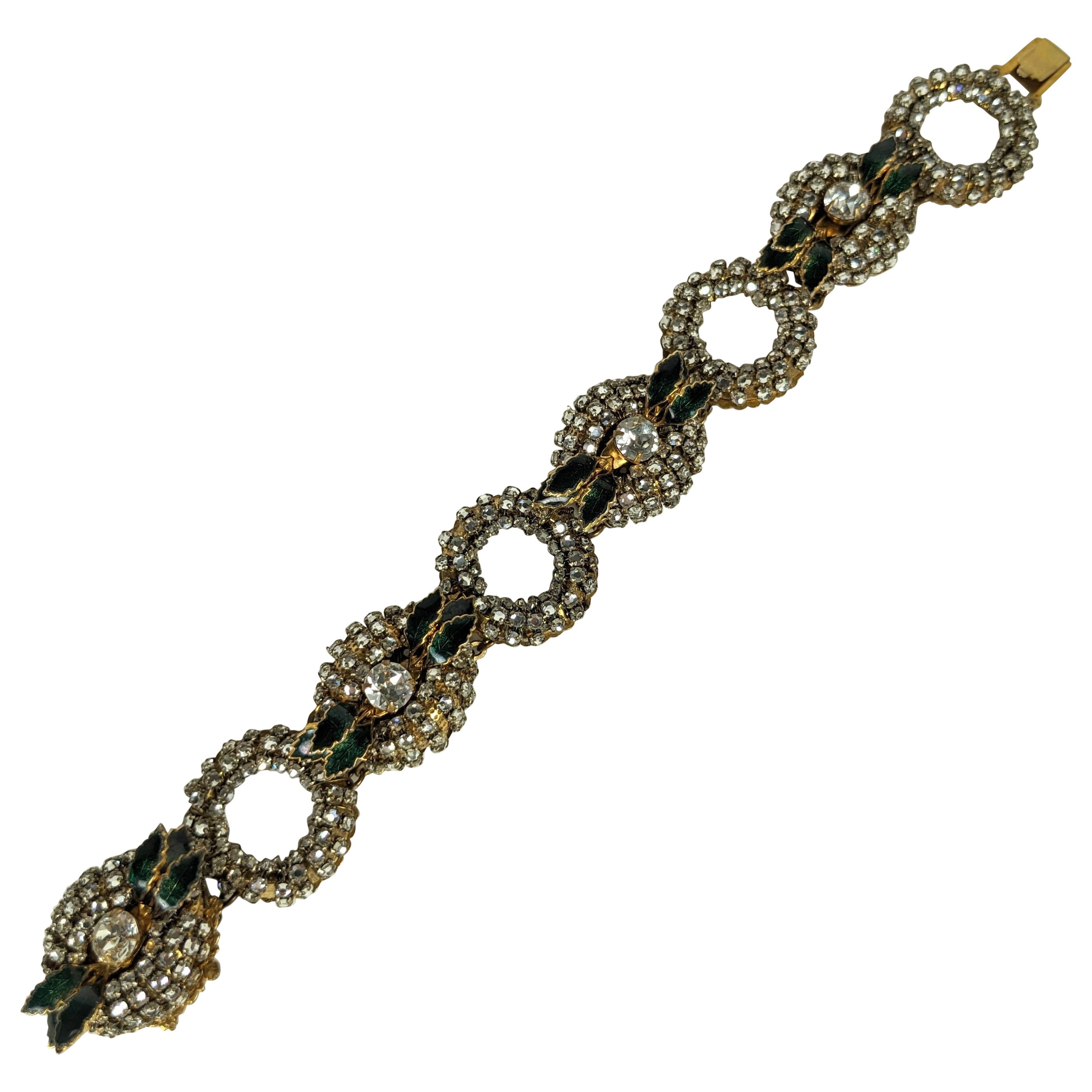 Miriam Haskell Rose Montees Crystal Link and Enamel Bracelet For Sale