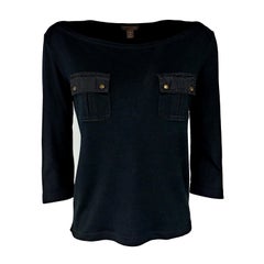 LOUIS VUITTON - Black Cotton Top with Half Sleeves and LV monogram Size S