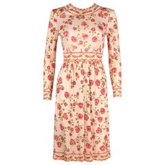 EMILIO PUCCI c..1970’s Signature Print Floral Rose Silk Long Sleeve Dress Size 8