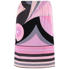 EMILIO PUCCI 1970s Pink Multicolor Geometric Striped Motif Silk Jersey Skirt 2
