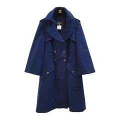 Chanel Logo Cc Buttons Navy Cotton Trench Coat 