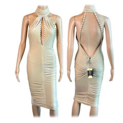 Used Versace F/W 2004 Runway Unworn Plunging Keyhole Cutout Back Studded Detail Dress