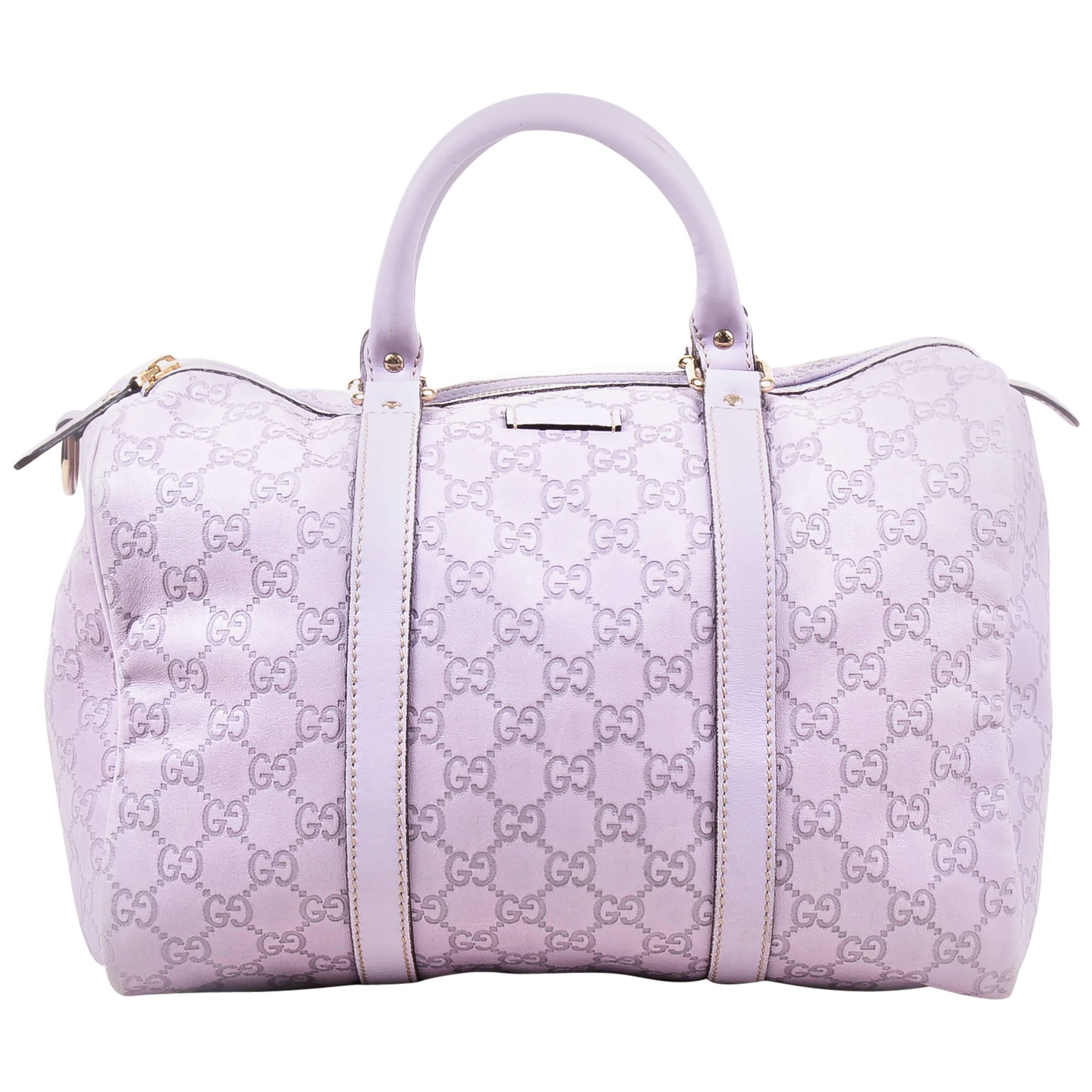 Gucci Light Purple Leather Guccissima Logo Embossed "Joy Boston" Bag For Sale