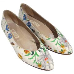 Vintage 1980s Gucci "Flora" Print Flats 