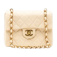 Chanel Mini Square Beige Clair Lambskin Vintage Flap Bag at 1stDibs