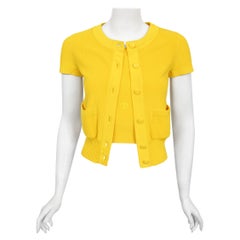 Retro 1996 Chanel by Karl Lagerfeld Runway Yellow Knit Cropped Sweater Set 