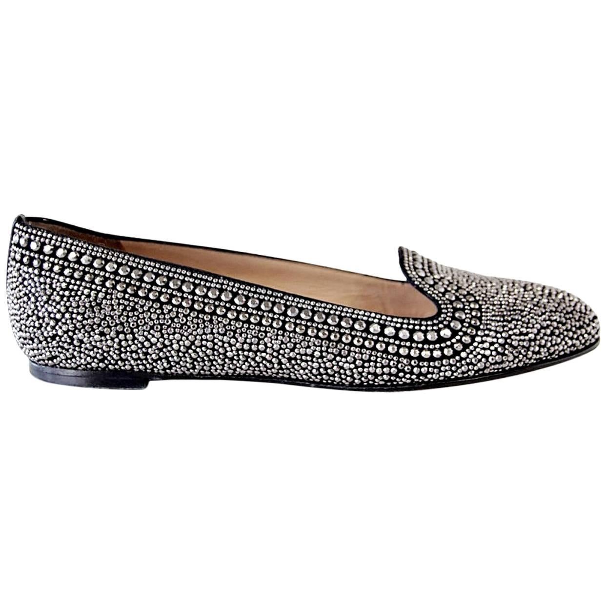 Valentino Shoe Silver Studded Black Flat Timeless 38.5 / 8.5 For Sale ...