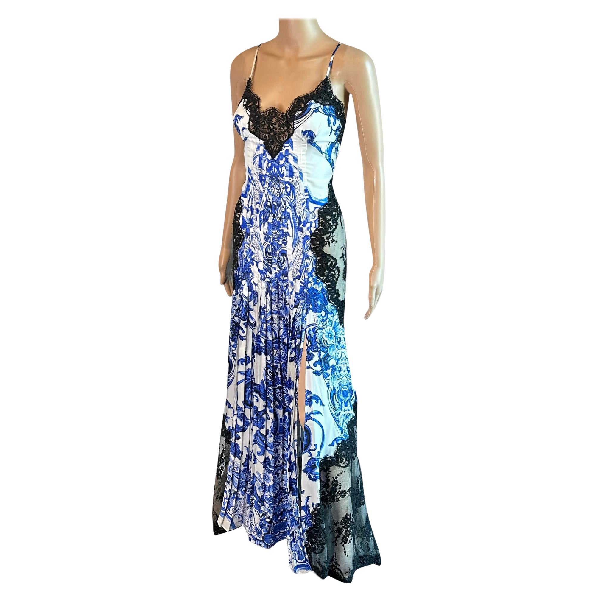 Roberto Cavalli Resort 2013 Chinoiserie Ming Porcelain Sheer Lace Evening Dress