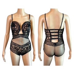 Jean Paul Gaultier La Perla F/S 2013 Transparenter Bustier-Bodysuit mit Schleifenbesatz aus Tüllband