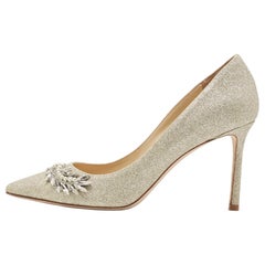 Jimmy Choo Gold Glitter Romy spitz zulaufende Pumps mit spitzer Zehe Größe 38