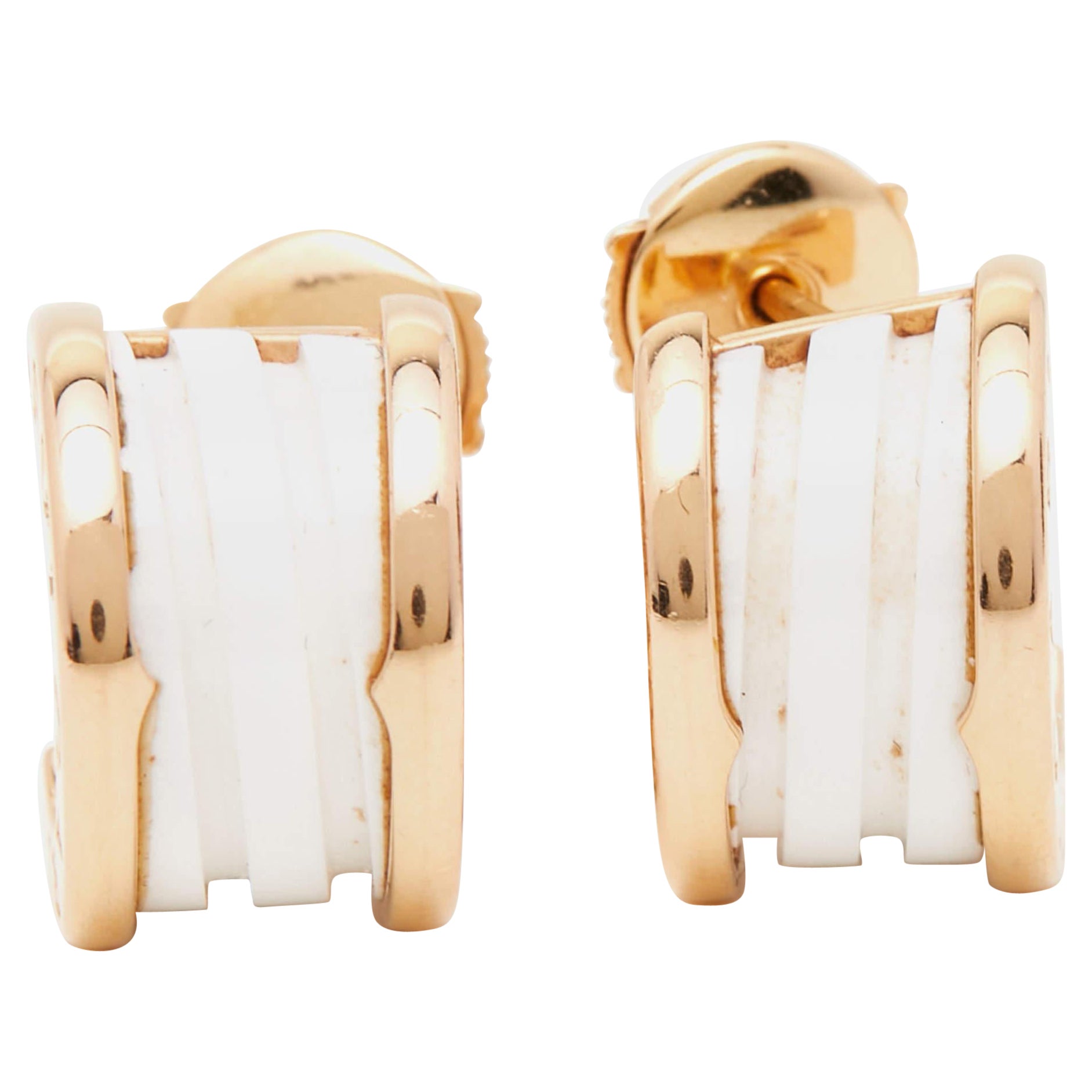Bvlgari B.Zero1 White Ceramic 18k Rose Gold Hoop Earrings