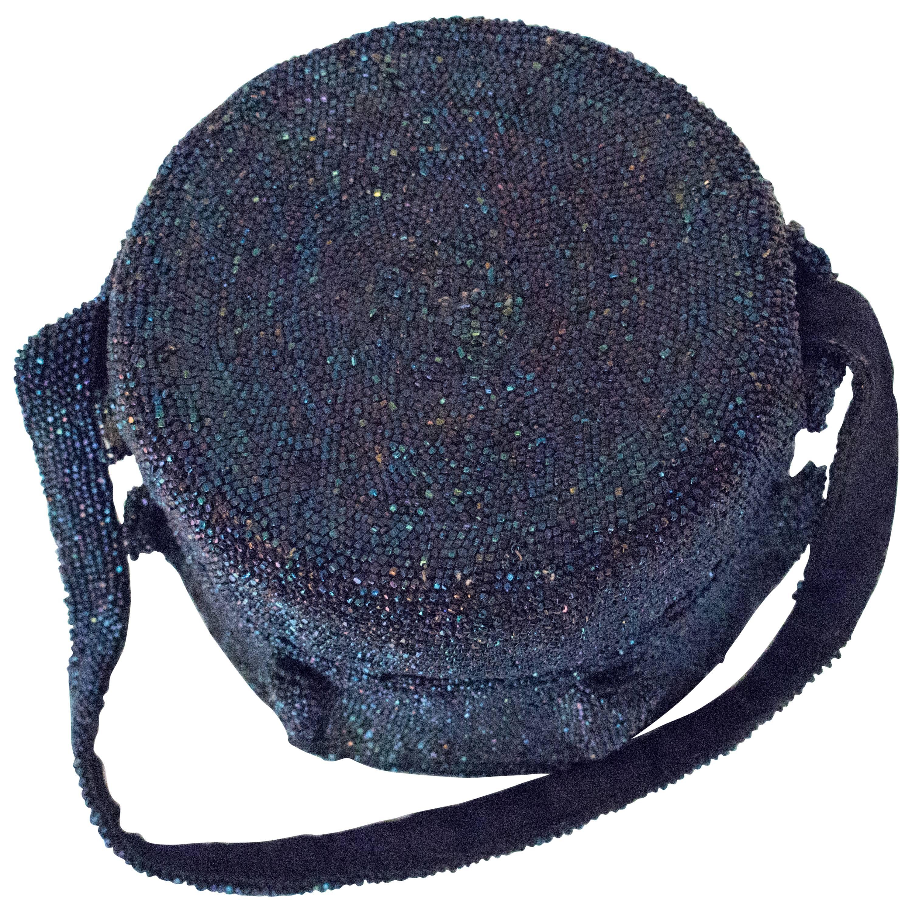 40s Blue Iridescent Round Beaded Handbag