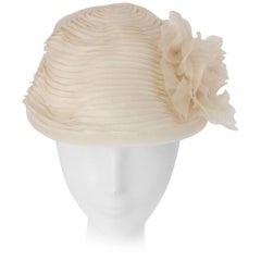 50s Schiaparelli White Organza & Horsehair Hat with Flower Adornment