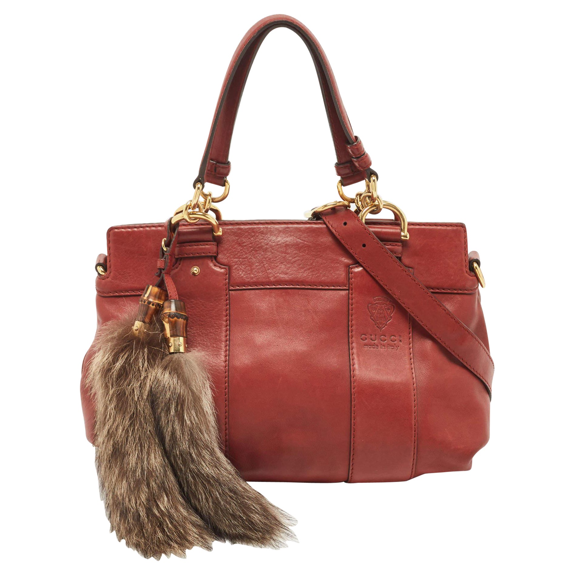 Gucci Maroon Leather and Fur Smilla Tote For Sale