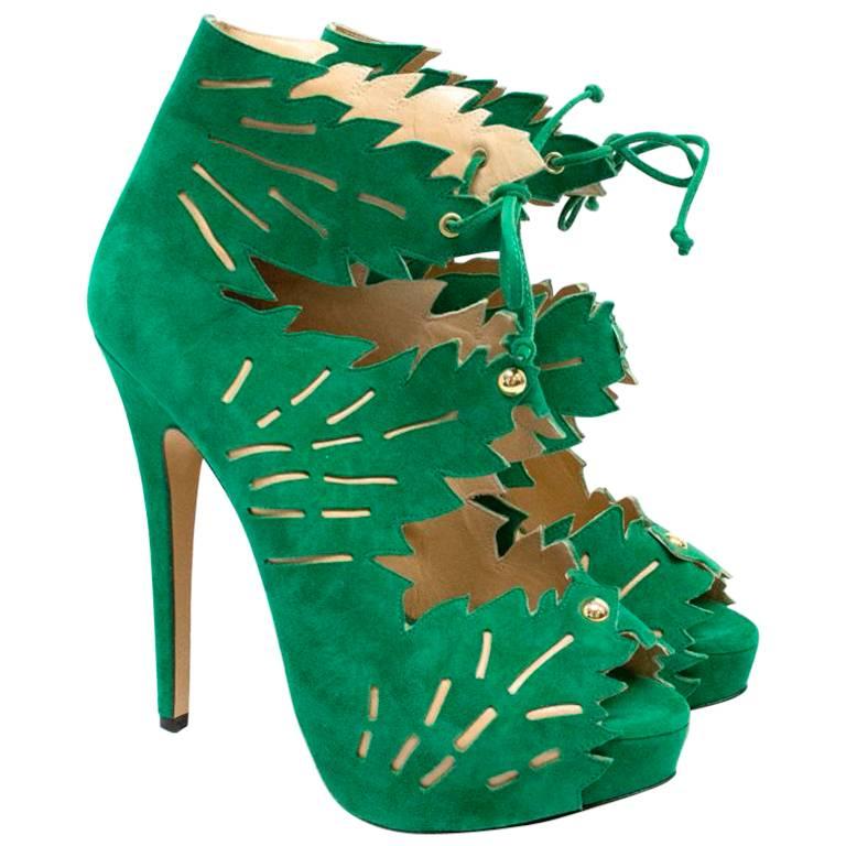 Charlotte Olympia 'Eve' Green Suede Laser Cut Booties For Sale