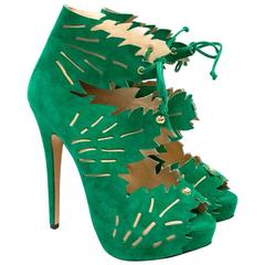 Charlotte Olympia 'Eve' Green Suede Laser Cut Booties