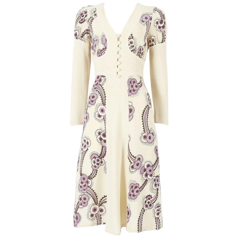 Ossie Clark ivory moss crepe 'Floating Daisies' dress, circa 1970s For