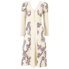Ossie Clark ivory moss crepe 'Floating Daisies' dress, circa 1970s