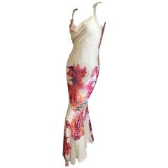 Christian Dior Bias Cut Ivory Devore Velvet Dress w Snakeskin Straps by Galliano