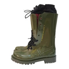 Used  Dior Camp Rain Boots in Green Rubber 