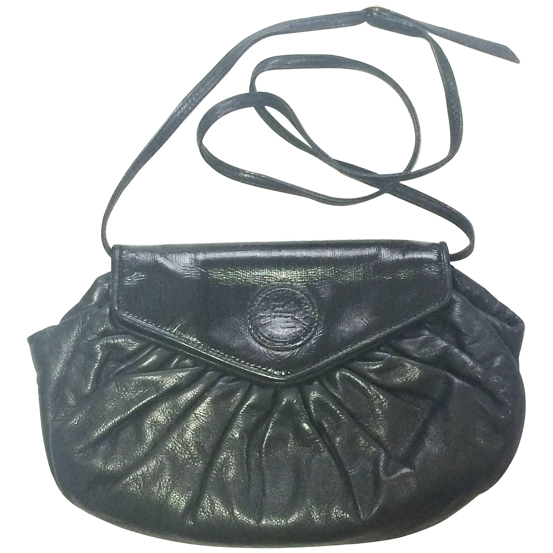 80's vintage FENDI black nappa leather shoulder purse. clutch, pouch bag