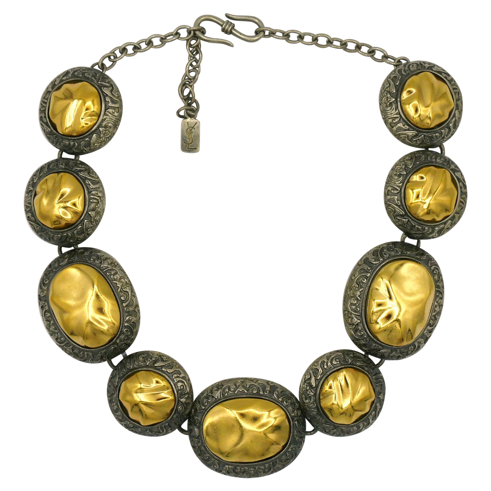 YVES SAINT LAURENT YSL Collana a maglie con cabochon bicolore d'epoca in vendita