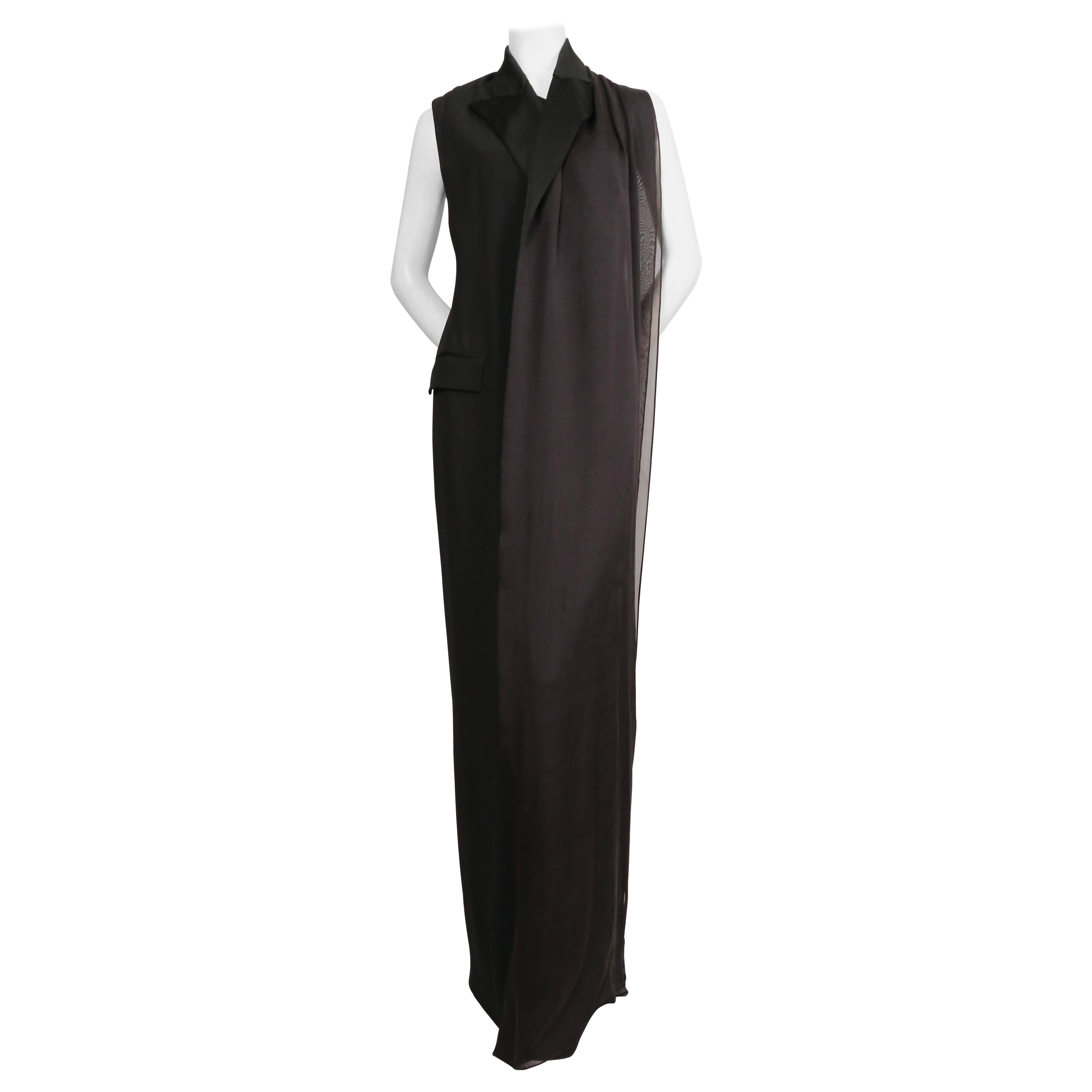 JEAN PAUL GAULTIER black tuxedo gown with draped silk scarf For Sale