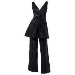 1960s Vintage Astrakhan Broadtail Lamb Fur Mini Dress + Pants 2-Piece Ensemble