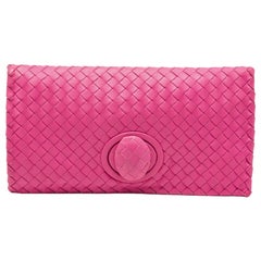 Bottega Veneta Pink Intrecciato Leather Twist Lock Flap Clutch