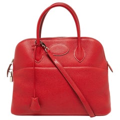Hermes Rouge Casaque Taurillon Clemence Leather Bolide Bolide 35 Bag